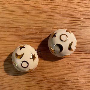 KJL by Kenneth Jay Lane Cream Enamel Moon Stars Round Dome Clip Earrings